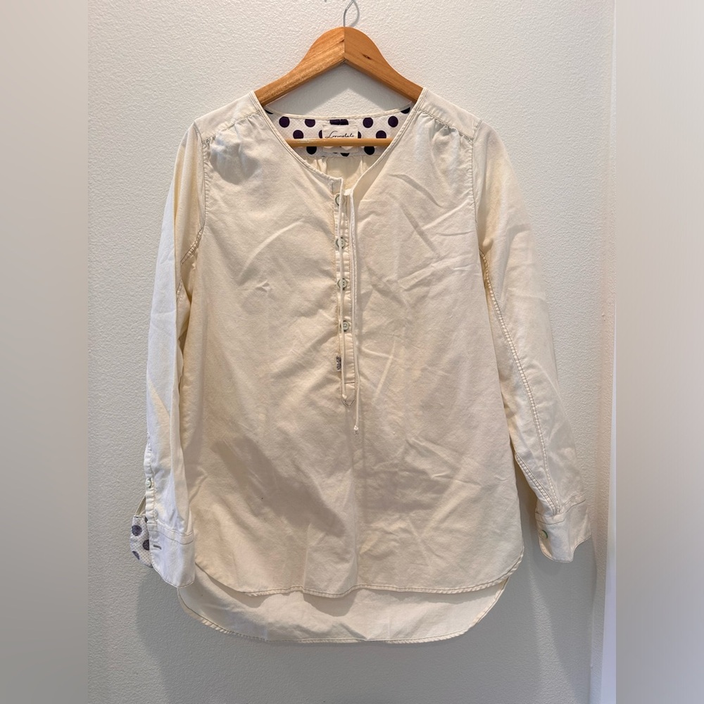Loomstate Cream Organic Cotton V-Neck Button Front Long Sleeve Tunic Top Size M